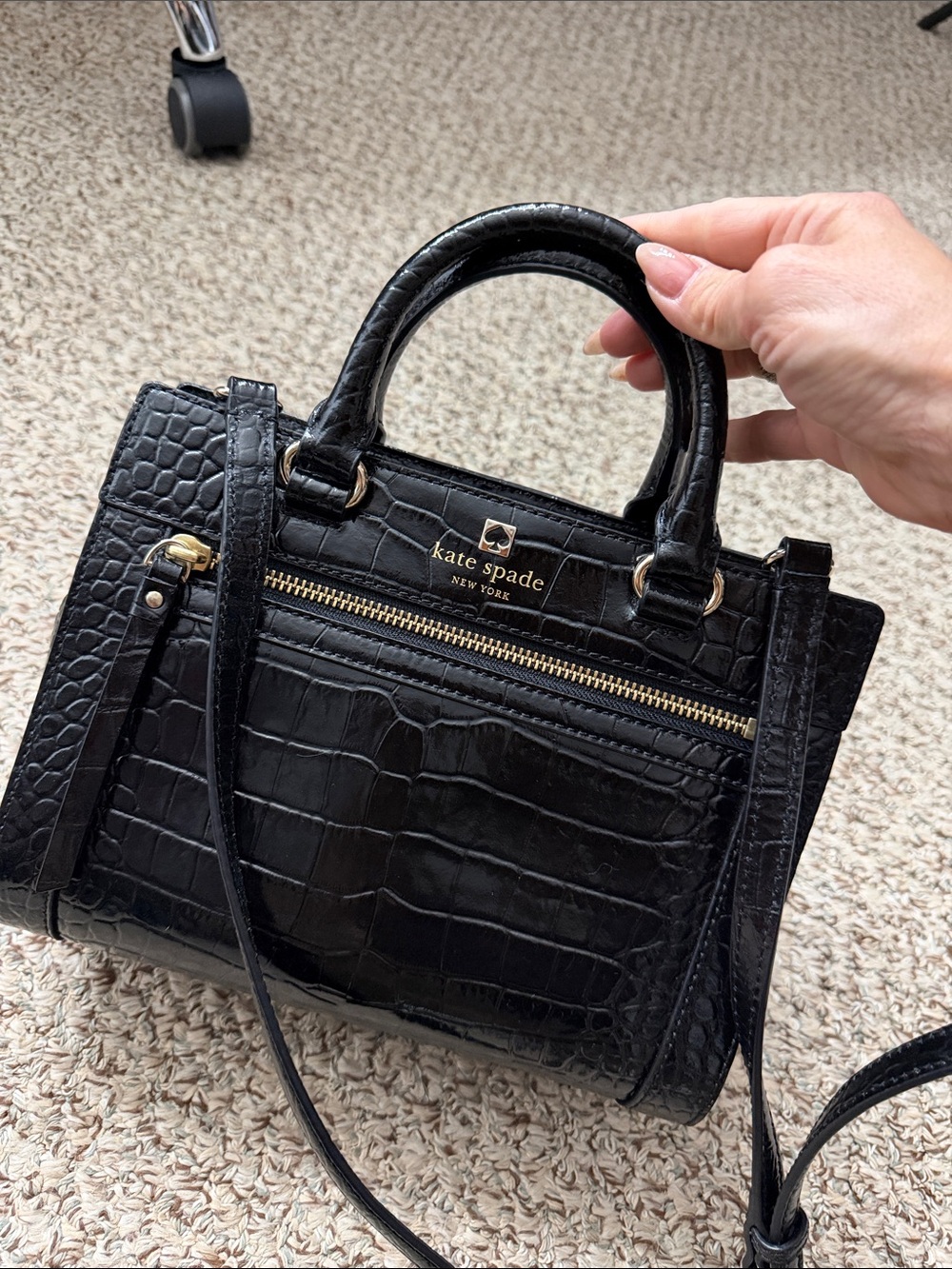 kate spade Black Croc-Embossed Crossbody Satchel - Picture 9 of 11